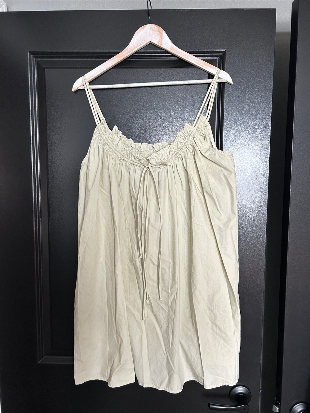 Zara Poplin Strap Mini Dress featuring a ruched detail and front tie large NWT